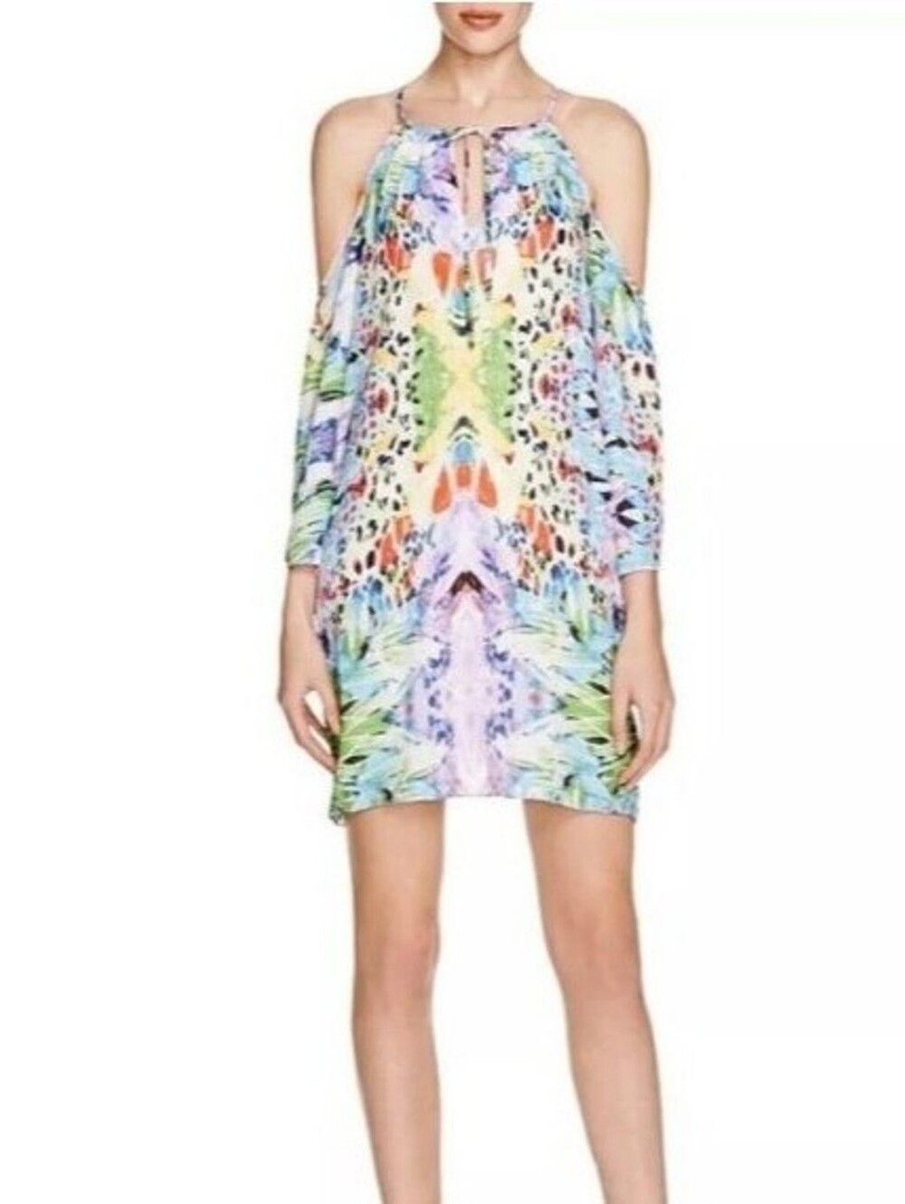 Alexia Admor Cold Shoulder Tropical Neon Jungle leopard Dress, Size S